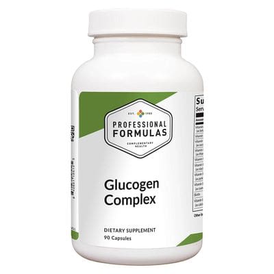 Glucogen Complex dietary supplement bottle, 90 capsules.