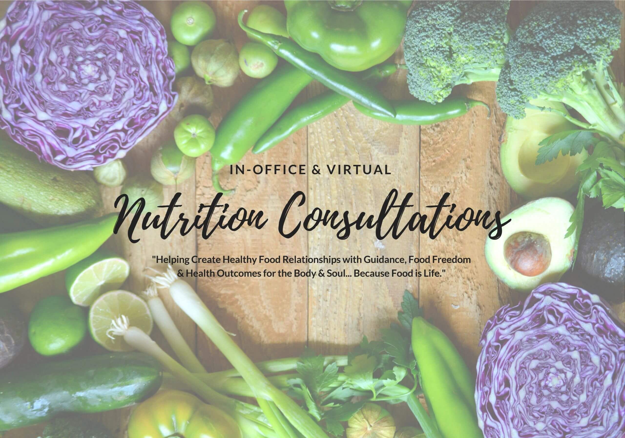 Nutrition consultations with fresh vegetables background.