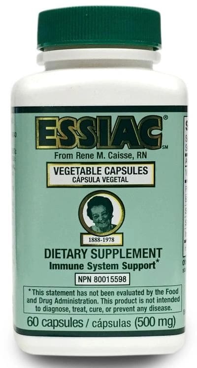 Essiac dietary supplement bottle, 60 capsules.