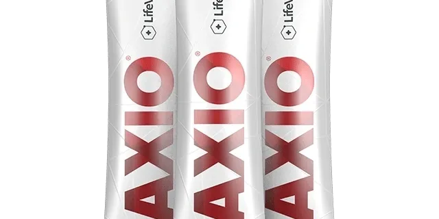 AXIO drink packets, red and white packaging.