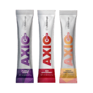 Three packets of AXIO energy drinks.