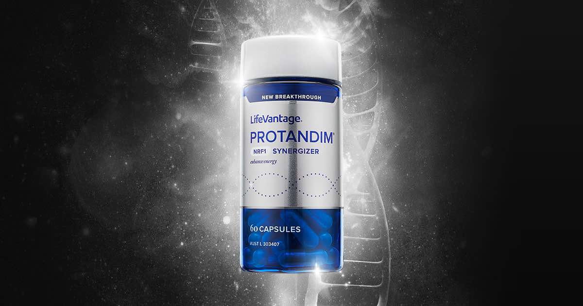 Protandim supplement bottle with glowing background.
