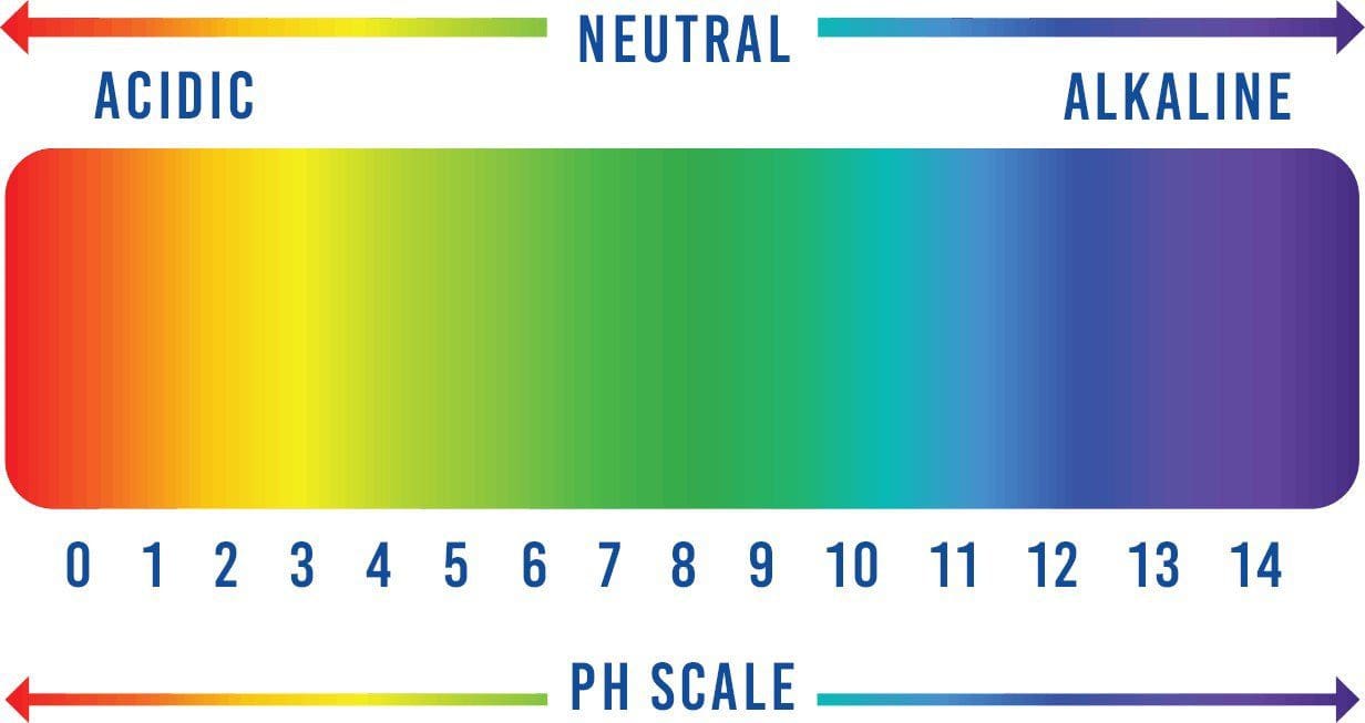 Colorful pH scale from 0 to 14.